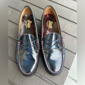 Bass Women's Navy Loafers with red stitching